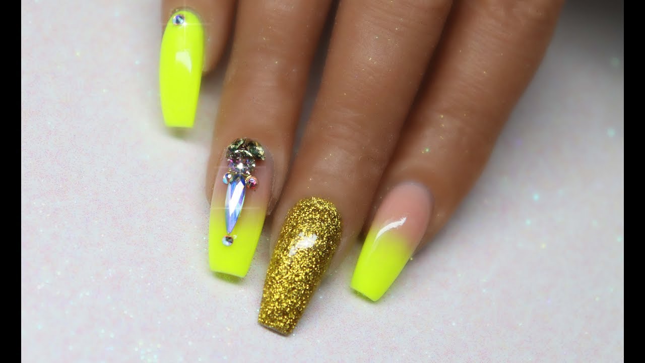 Neon Yellow Acrylic Nail Art