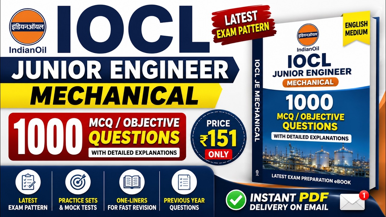 IOCL JE Mechanical Exam 2026 Preparation | 1000 MCQ English PDF Book Only ₹151