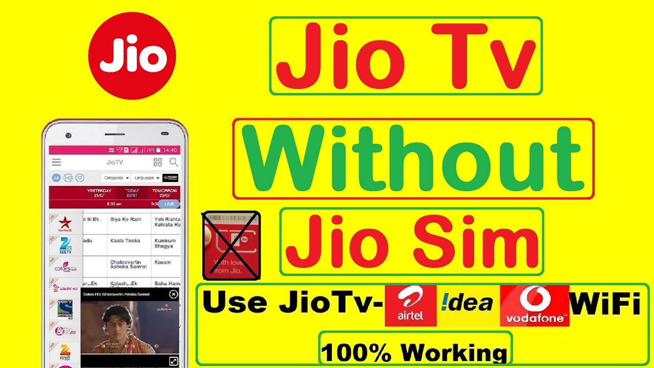 Jio Tv Without Jio Sim | Use Other Sim Idea,Vodafone,Airtel or WiFi | Latest Version 5.7.2