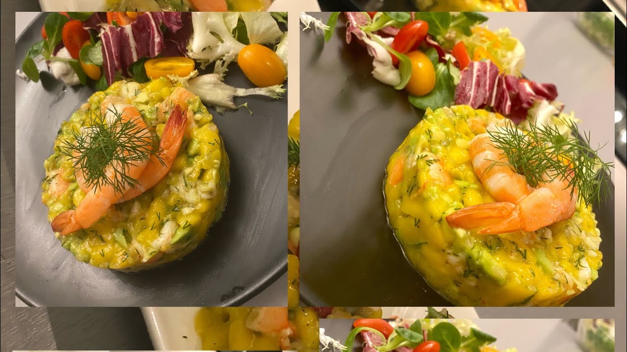 Tartare mangue, crevette et avocat !  تارتار بالمانجو.  وروبيان أو  القمرون والاڤوكا !