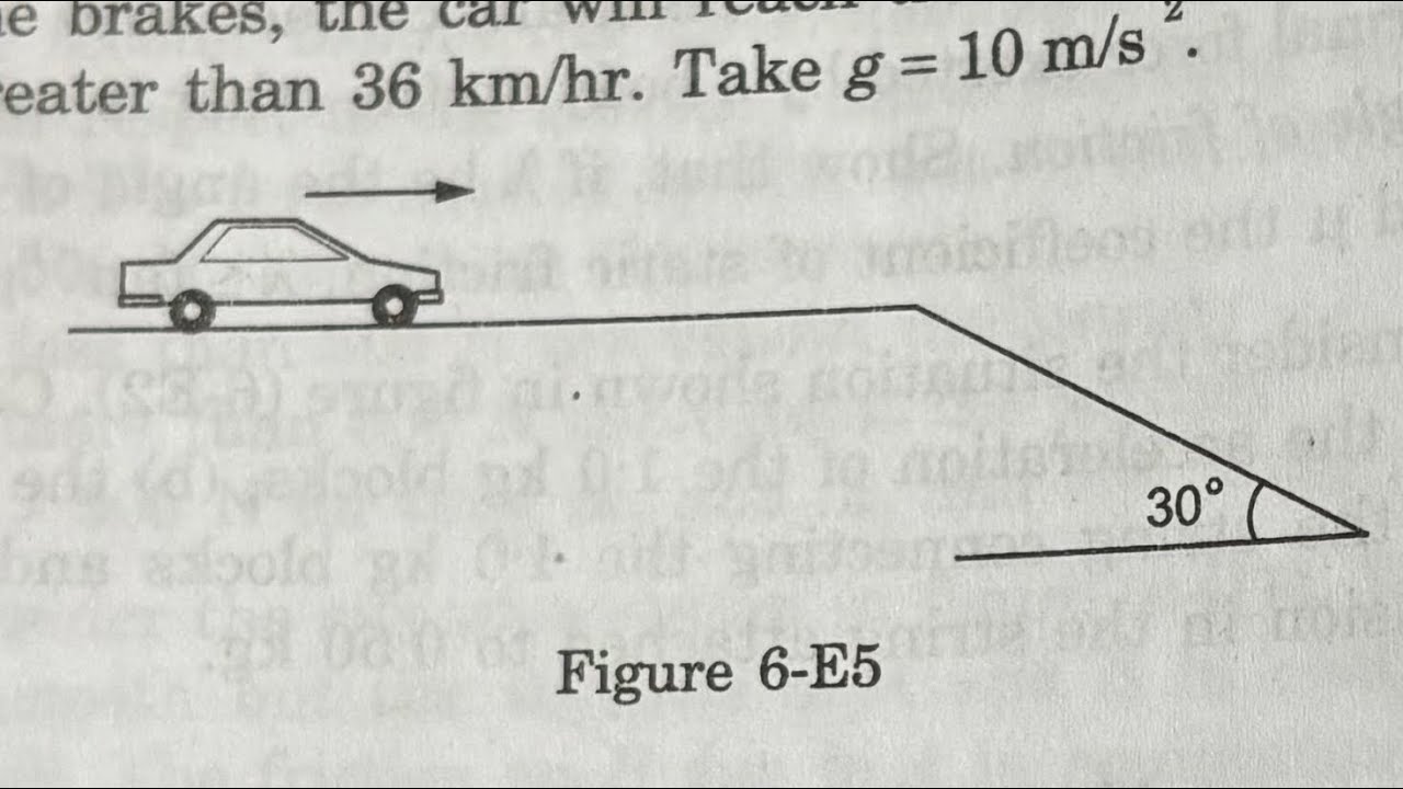 A car is going at a speed of 21.6 km/hr when it encounters a 12.8 m long slope of angle  (figure 6-E