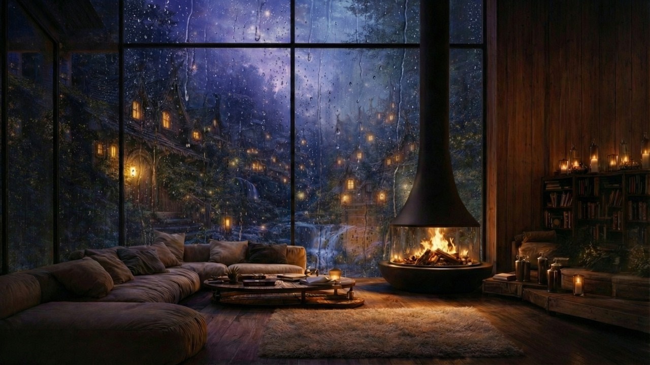 Rain on the Glass & Fireplace Glow 🔥🌧 Cozy Cabin Ambience (10 Hours)