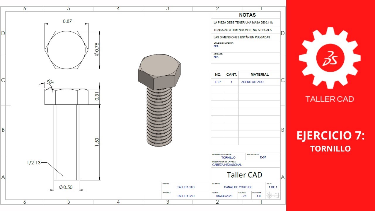 Tornillo - Objetos y piezas mecánicas - SolidWorks 2023