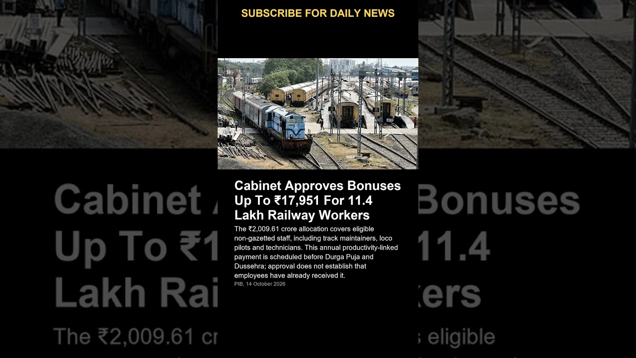 Cabinet Approves Bonuses Up To ₹17,951 For 11.4 Lakh Railway Workers
