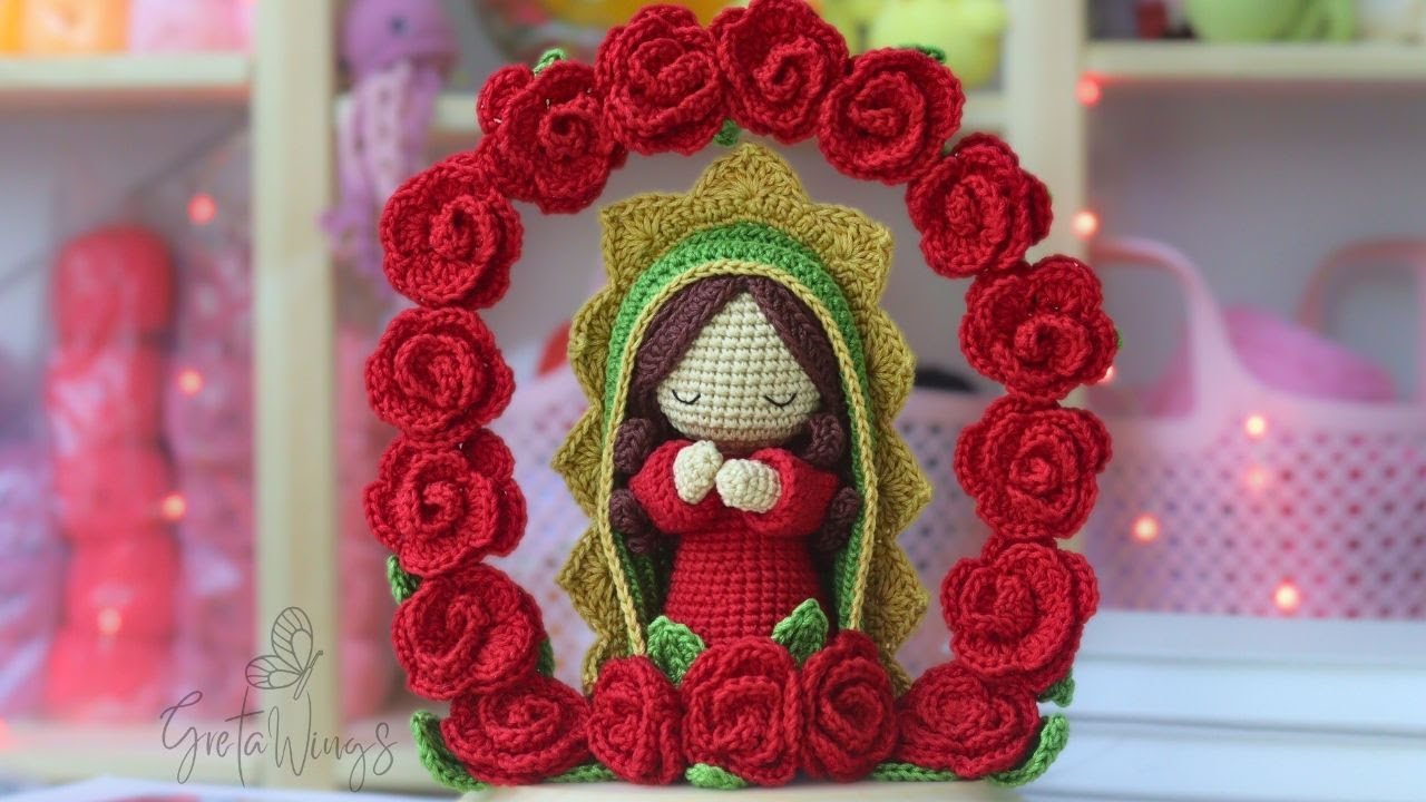 🌹Amigurumi Virgin of Guadalupe with Roses: Tutorial, Crochet with Faith & Art Part 1/4 GretaWingsDiy