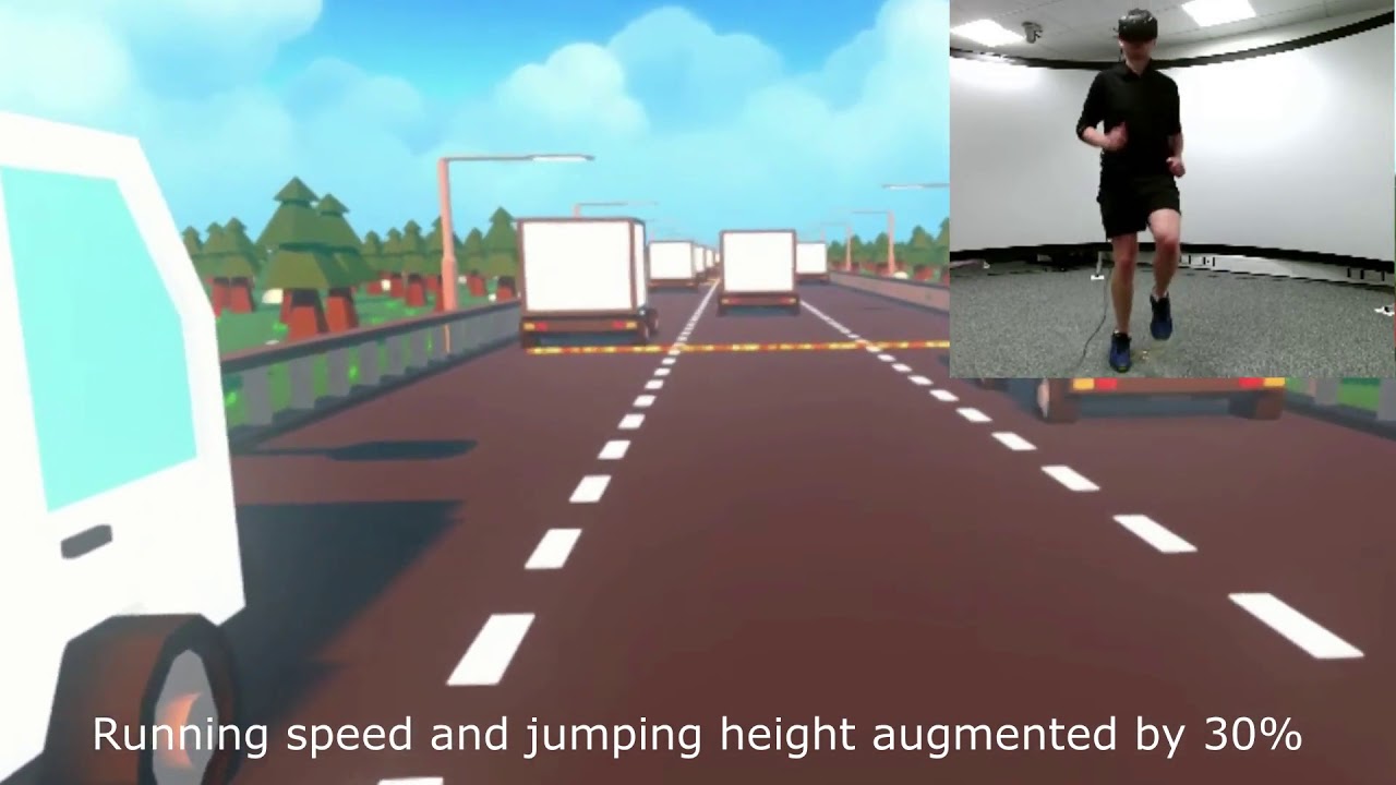 Virtual Performance Augmentation in an Immersive Jump & Run Exergame