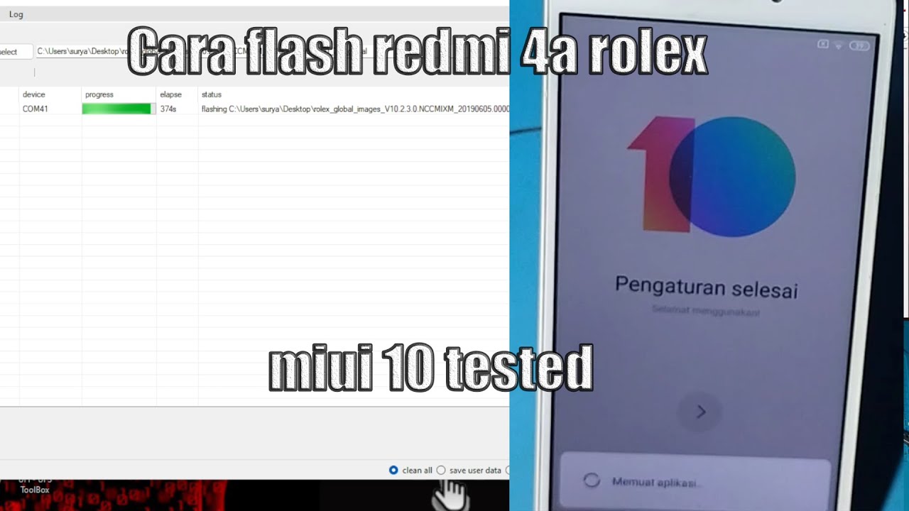 flash redmi 4a rolex miui 10 tested + firmware