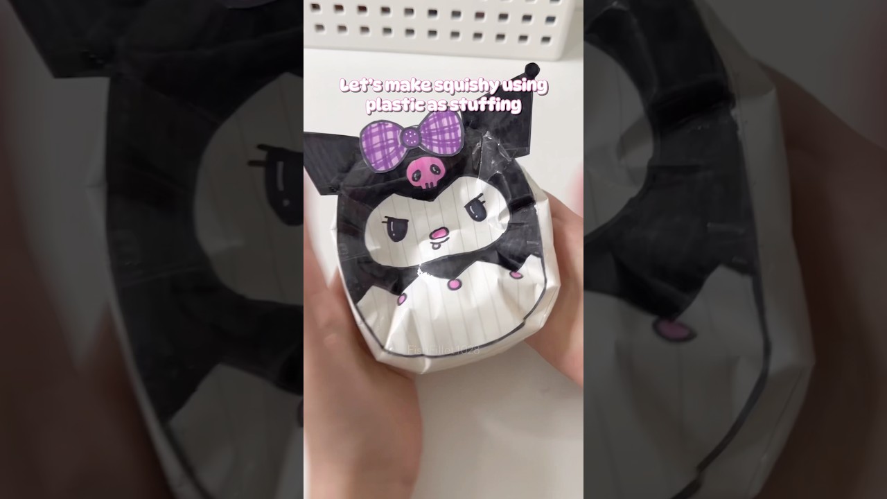 Kuromi squishmallow using plastic bags as stuffing💜 #squishy #squishmallow #kuromi #howto #tutorial