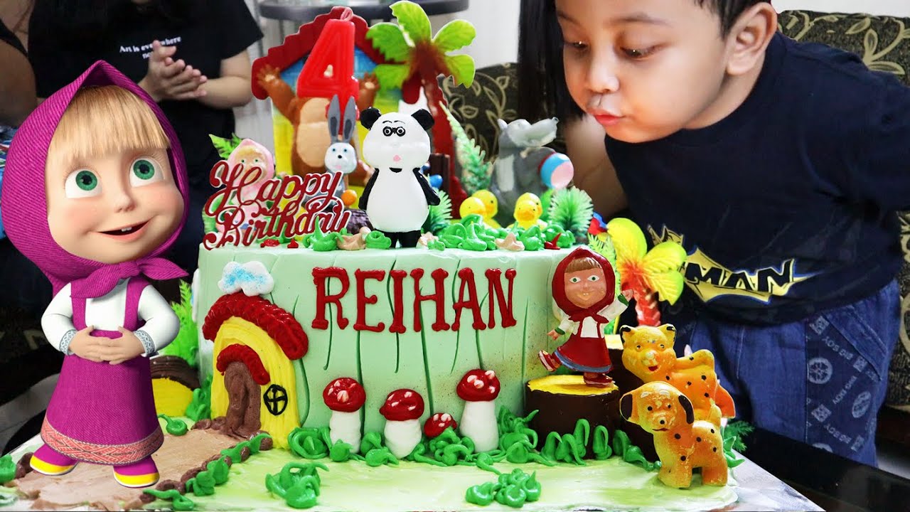 SELAMAT ULANG TAHUN REIHAN KE 4 - Happy 4th Birthday Reihan with Masha and The Bear Birthday Cake