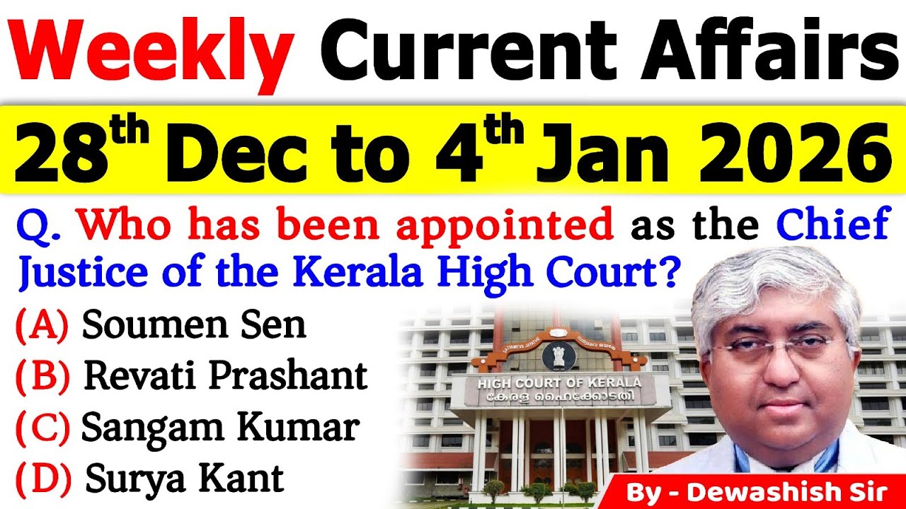 28th Dec to 4th Jan 2026 | Weekly Current Affairs MCQs | Current Affairs 2026 #currentaffairs2026