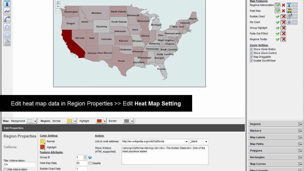 Map Region Properties (Part 2): Group Highlight / Region Heat Map Data / Region Bubble Chart Data