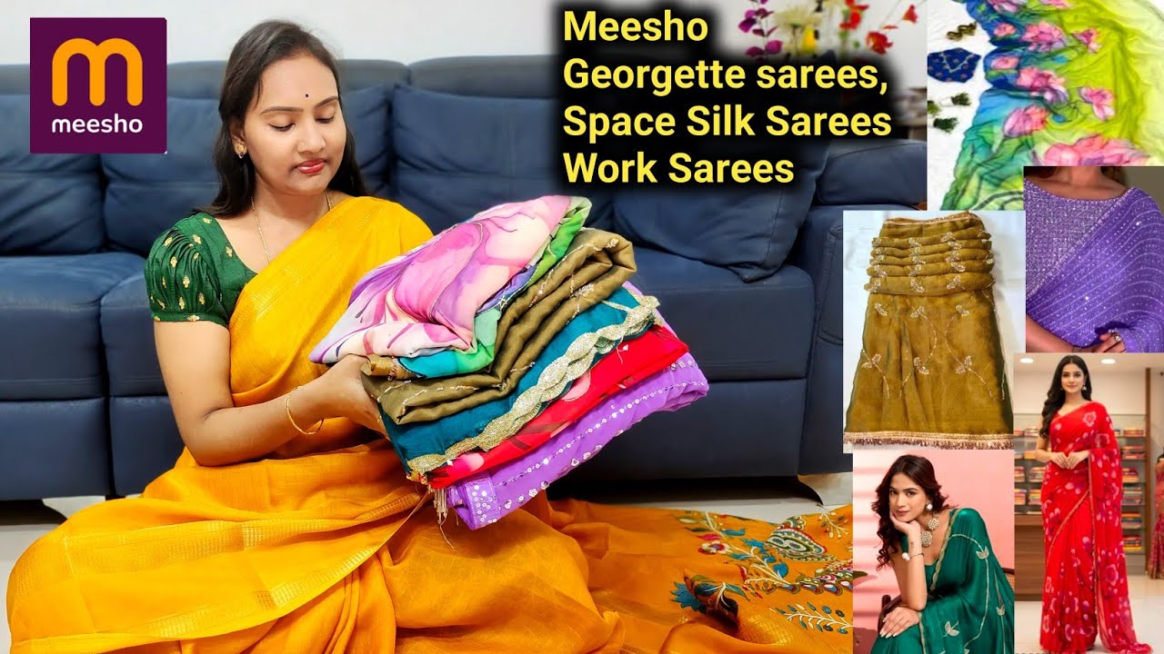 Meesho fancy work Sarees 👌 చాలా బాగున్నాయి 😍 ఇప్పటి Trending ఇవి & కొత్తవి 😍 don't Miss 🛍️#meesho 