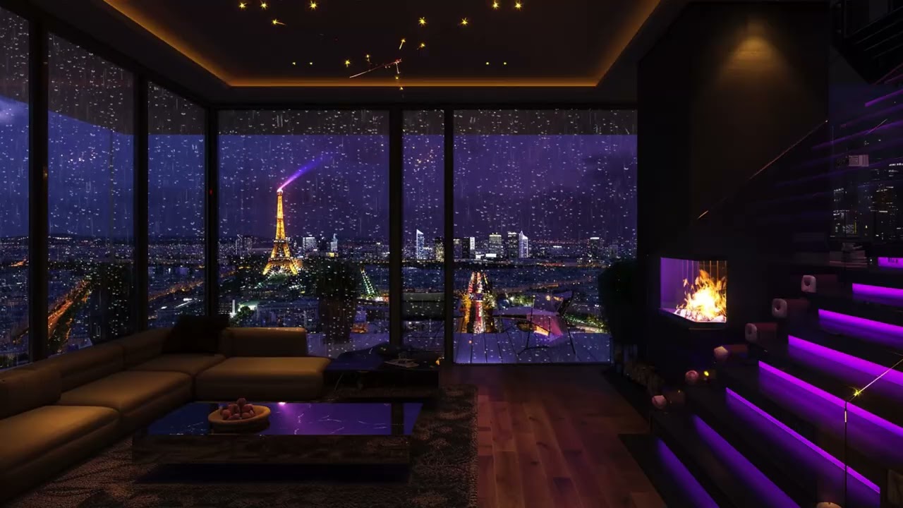 Midnight City Rain Ambience | Warm Fireplace ASMR for Deep Sleep, Stress Relief and Total Relaxation