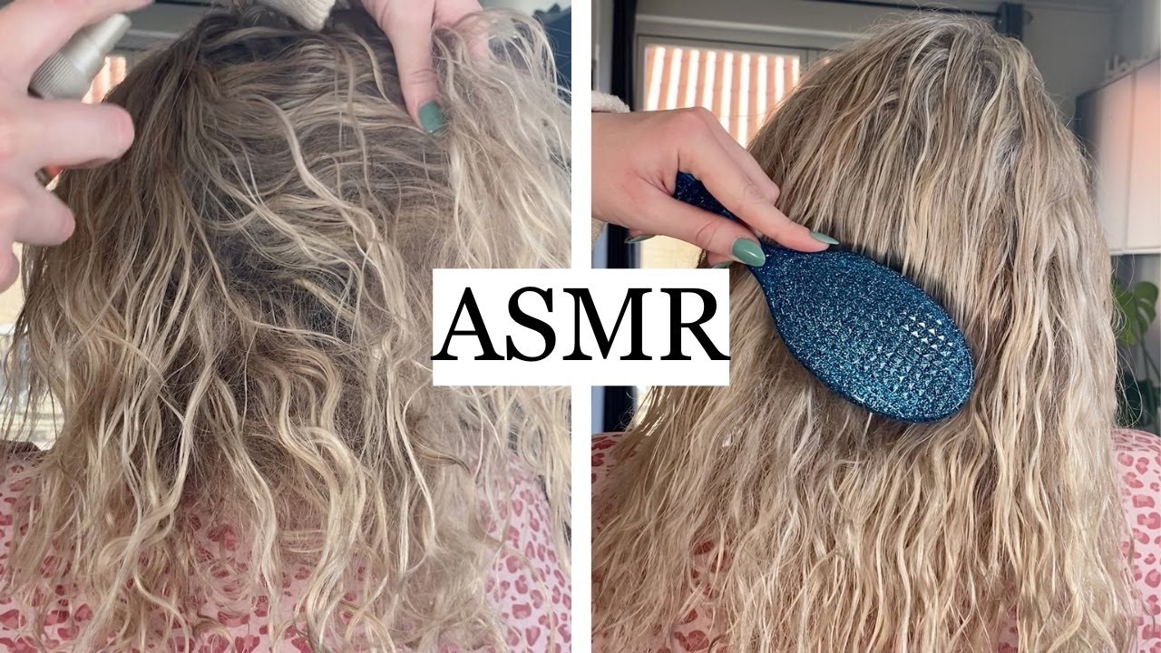 ASMR Detangling Curly Hair 🤍 (brushing out knots, spraying, braiding, hair play, no talking)