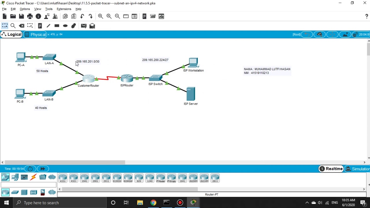 11.5.5 - Packet Tracer - Subnet an IPv4 Network