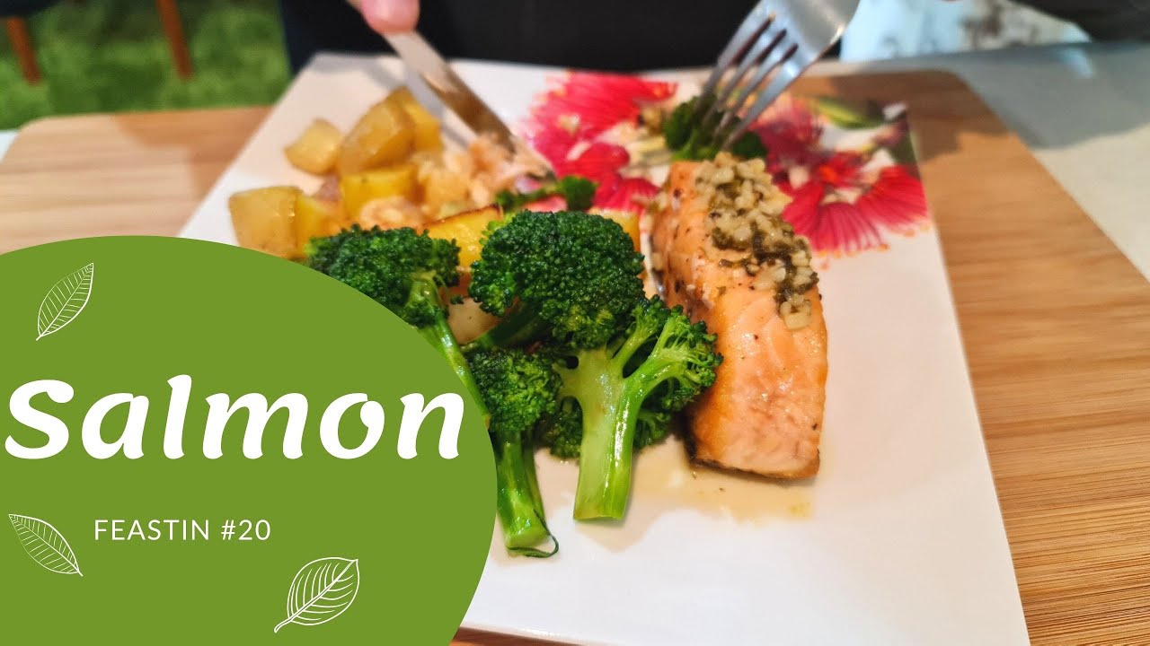 SEARED SALMON & CHIVE-LEMON SAUCE with GOLDEN ROASTED VEGGIES