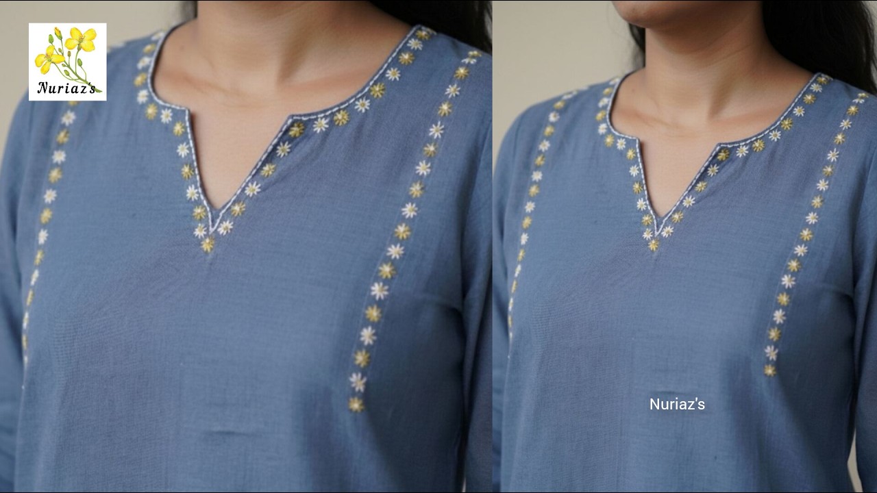 হাতের কাজের কুর্তি, হাতের কাজের ইউনিক ডিজাইন, Hand embroidery design  #fyp #embroidery