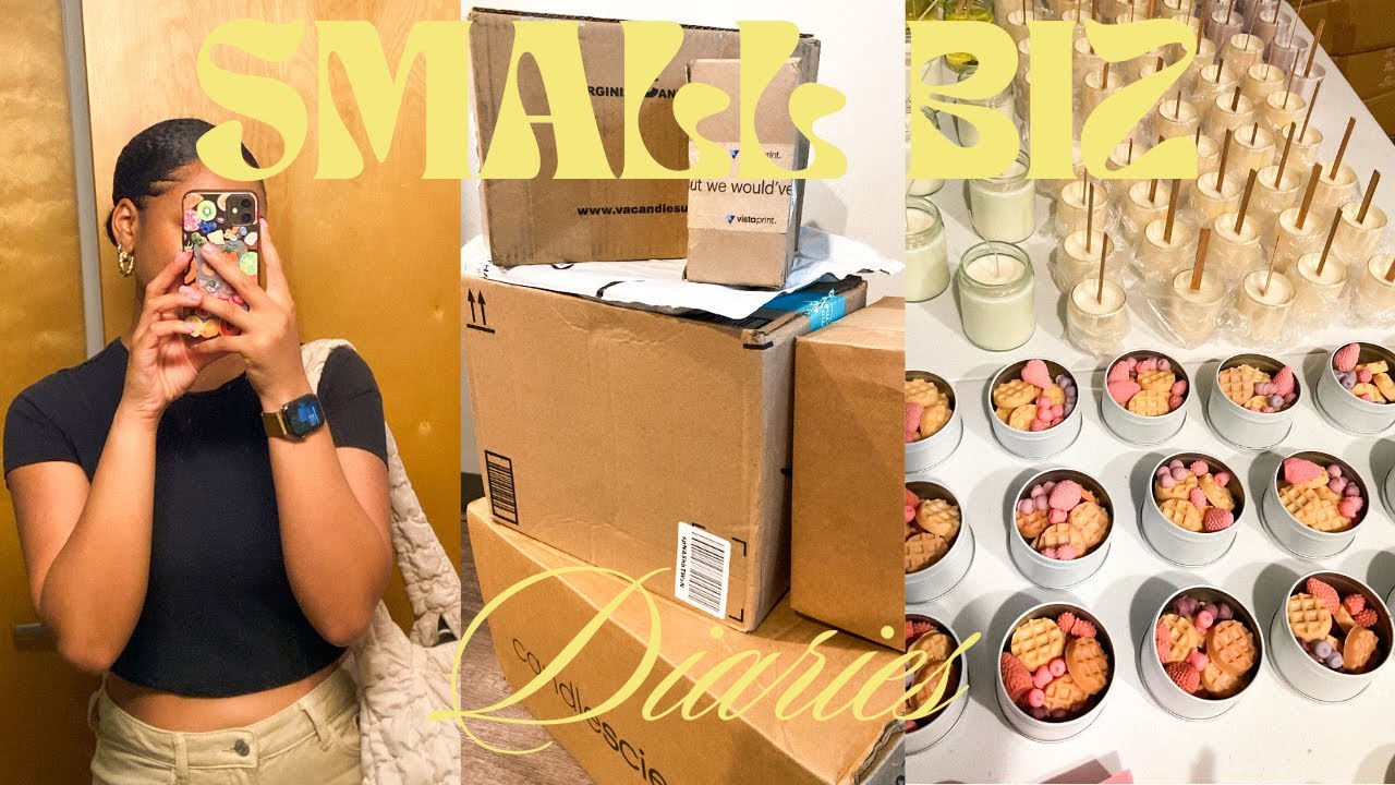SMALL BIZ VLOG 🕯️Prepping OVER 100 PRODUCTS for a market festival | candle making | package unboxing