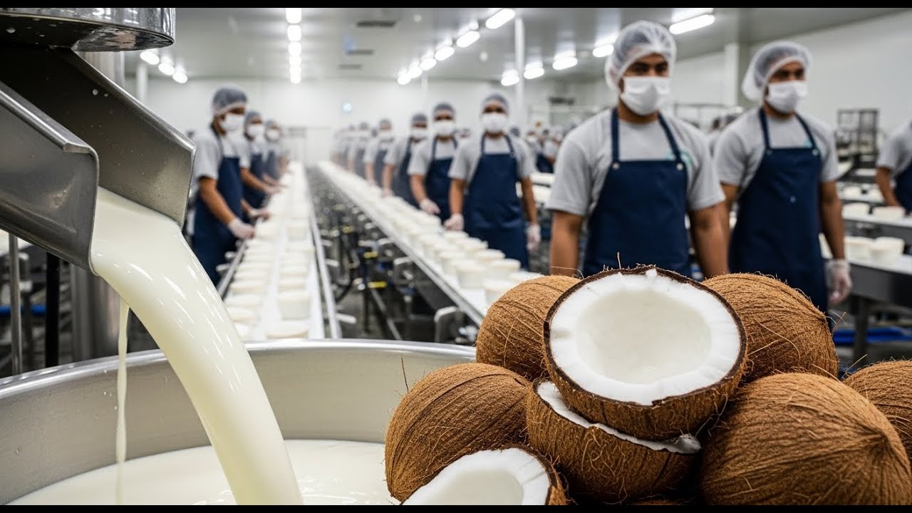 Inside the Factory: How Coconuts Are Turned  into Delicious Coconut Milk (Full Process Factory)
