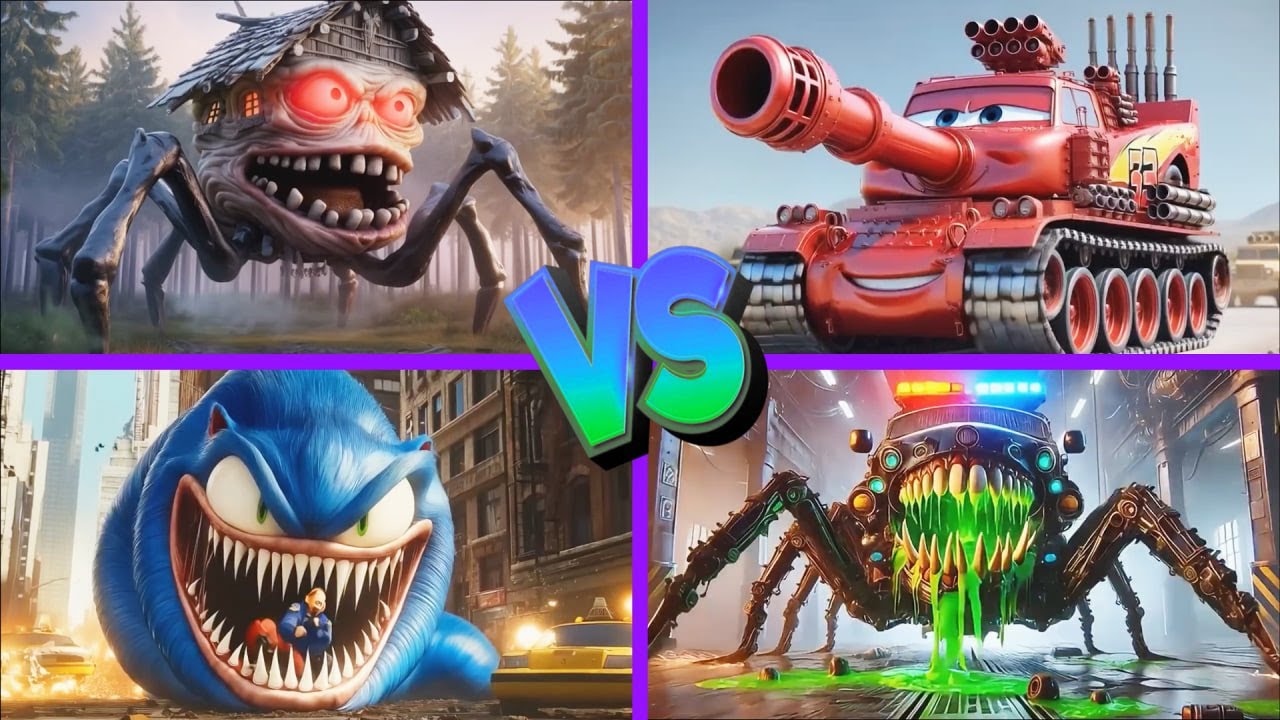 Police Car Monster🆚McQueen Tank🆚House Head🆚Sonic Worm - Tiles Hop EDM Rush 🎶