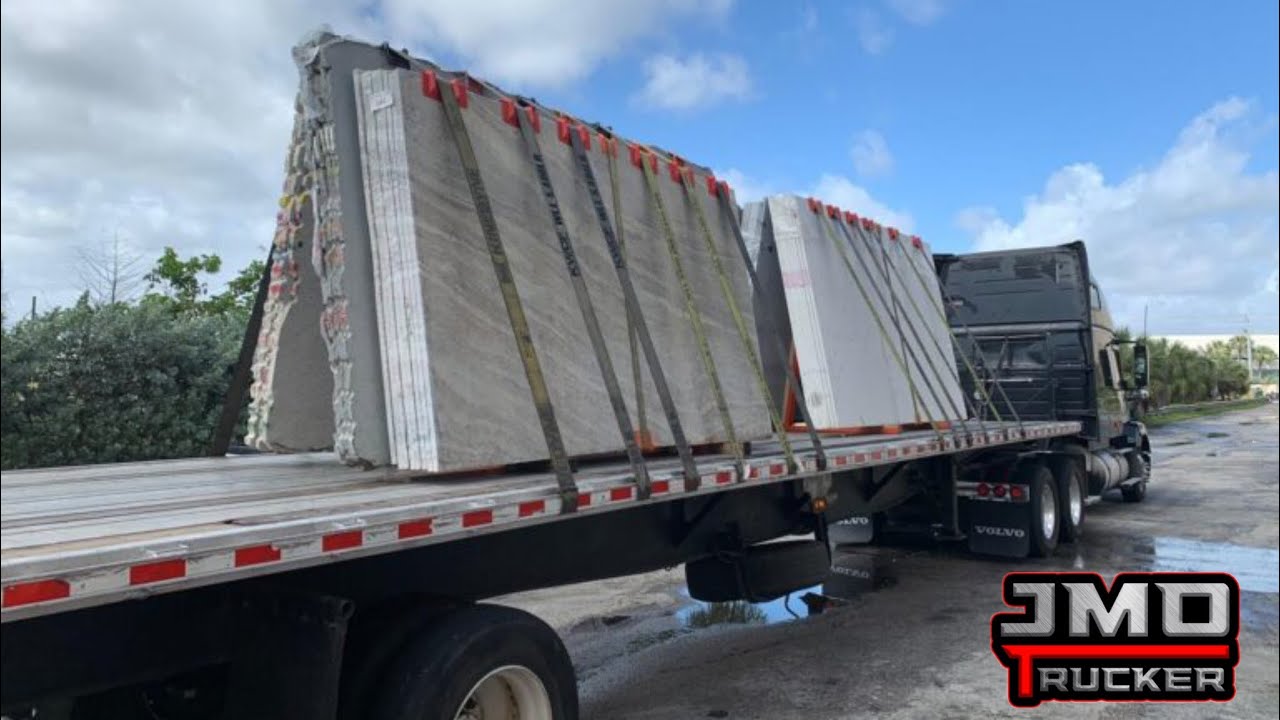 Como asegurar una carga de marmol slabs. Slabs load flatbed trucking