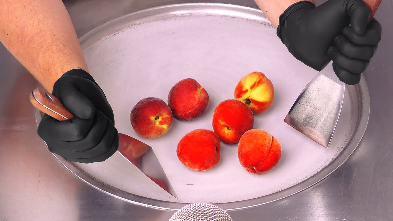 Peaches - Ice Cream Rolls | cold fried Street Food ASMR