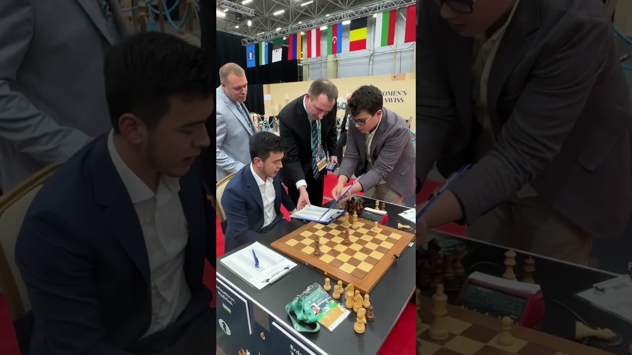 ⏰ 15:00 ➡️ 23:22. 🇺🇿 Nodirbek Abdusattorov 1/2 &ndash; 1/2 Yagiz Kaan Erdogmus 🇹🇷 #FIDEgrandswiss
