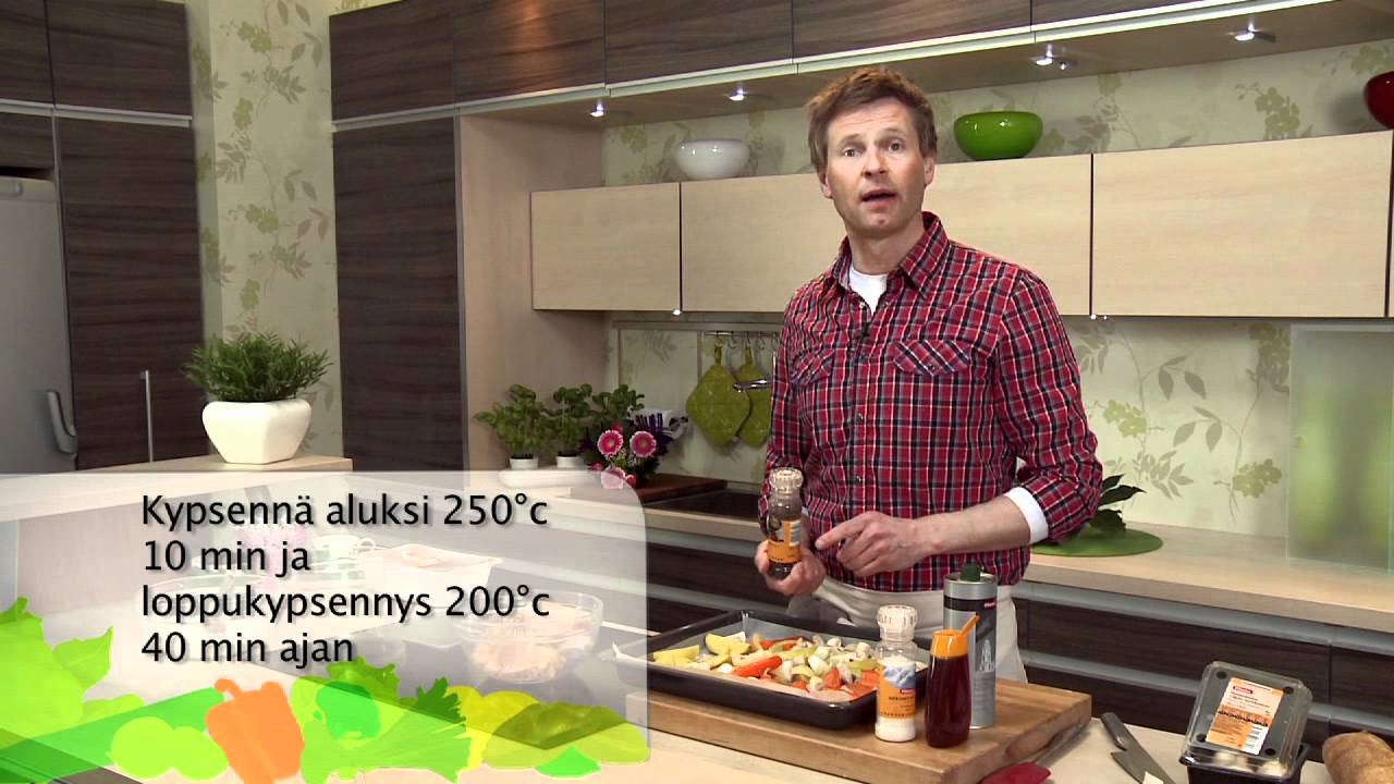 Paahdettu broileri ja uunikasvikset