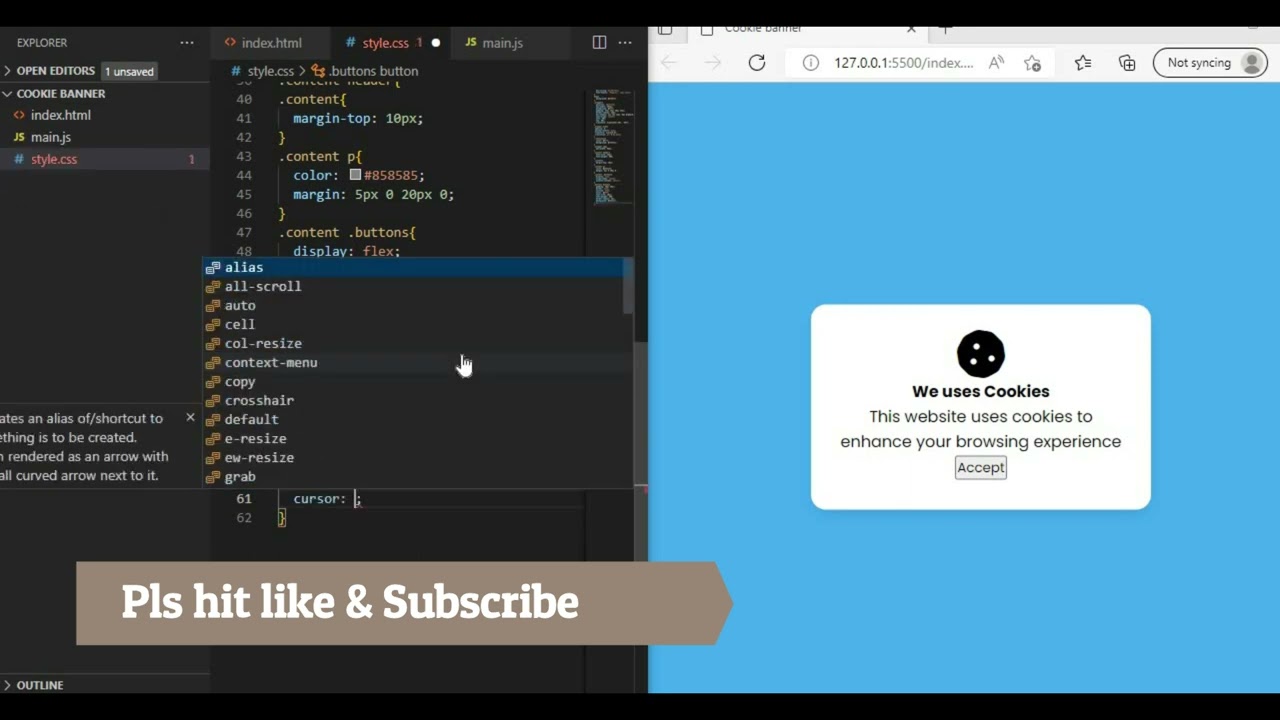 Cookie banner with HTML, CSS, JS || Complete code