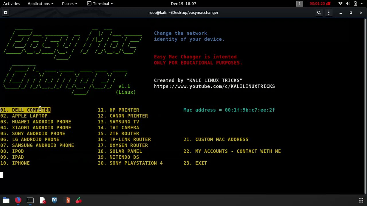 Easy Macchanger Tool Kali Linux - Cambia Mac address facilmente