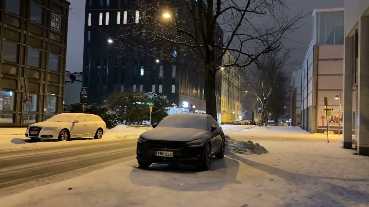 Snowstorm Walk and Peaceful Ambient at Night in Helsinki Finland!🌨️🇫🇮 (21 February 2024)