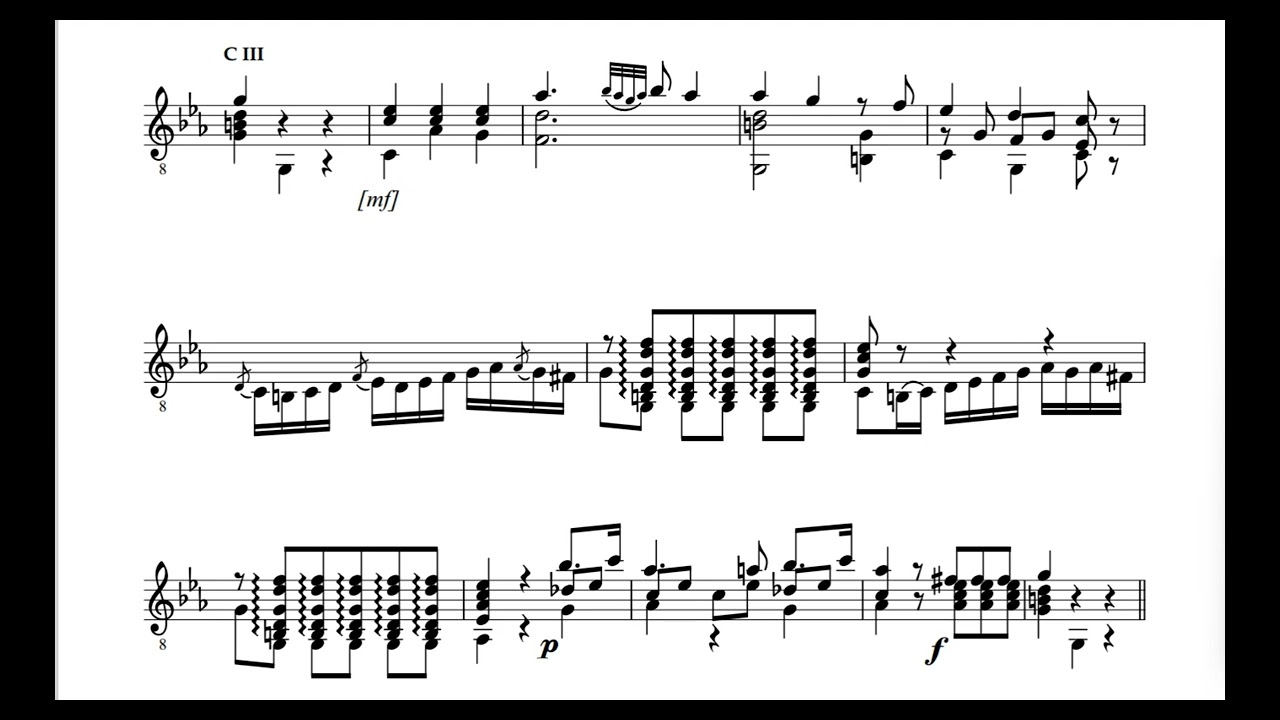 Sor, Fernando： Petites pièces,  No1. Menuet in C minor  by guitar Op.24 (with score )