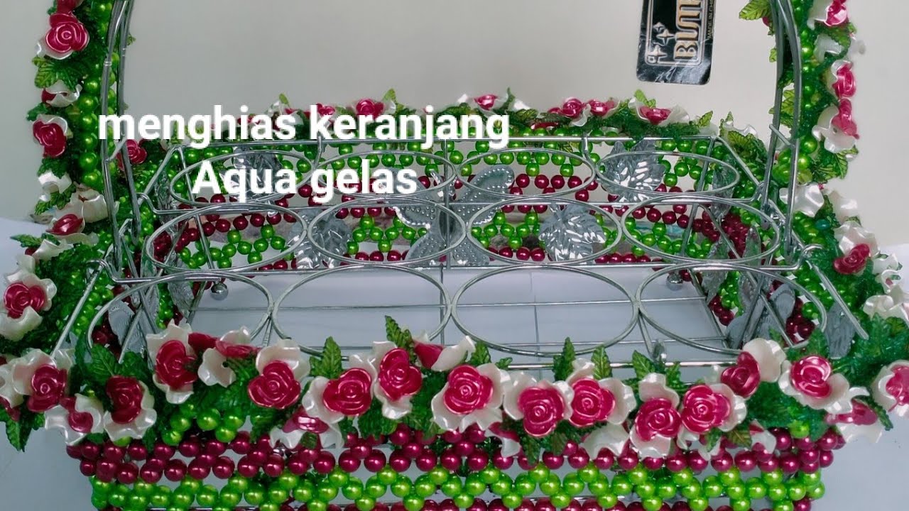 DIY Hiasan Keranjang Aqua dari manik-manik | keranjang minuman lebaran