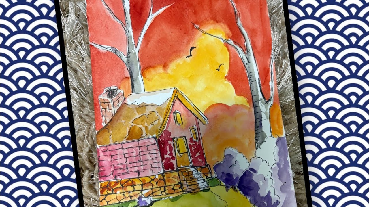 Whispering Cabin at Sunset: Stunning Watercolor Artwork#watercolour#drawing #step by step
