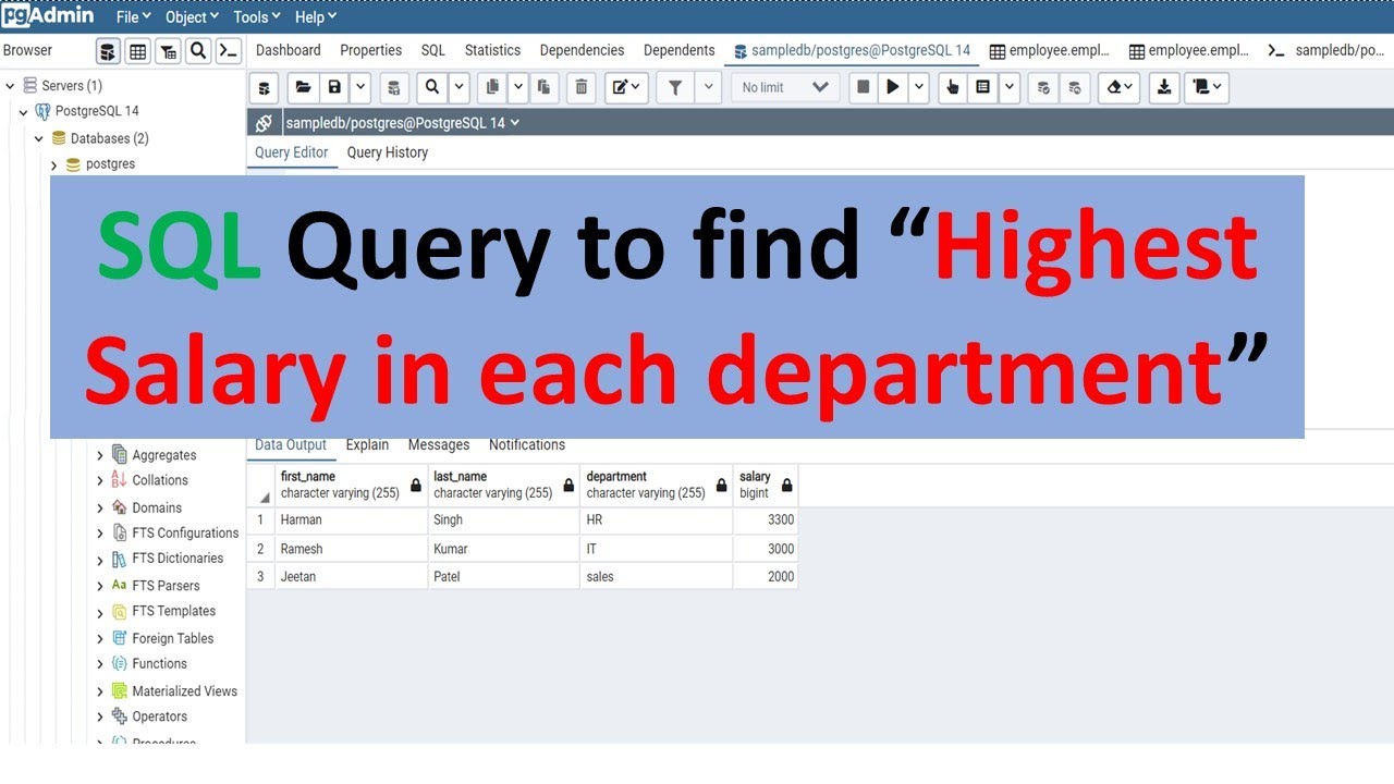 SQL Query to find highest salary in each department | Most important SQL interview Question