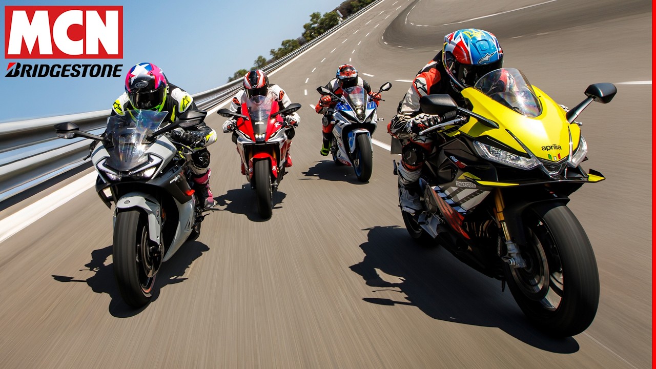 Битва спортбайков 2026 года! | Aprilia против CFMoto против Suzuki против Yamaha | MCN