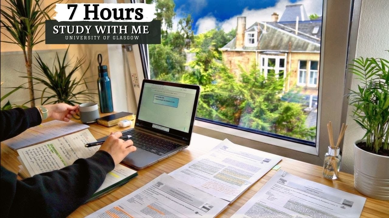 7 HOUR STUDY WITH ME | Background noise, Rain Sound, 10-min Break, No music, Study with Merve