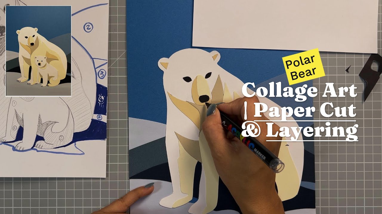 Polar Bear Collage Art | Paper Cut & Layering