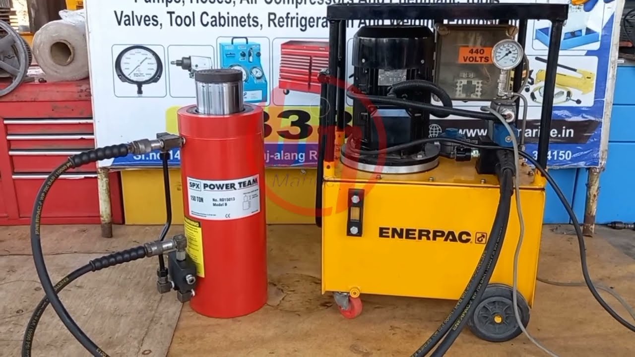 POWER TEAM,150 TON HYDRAULIC CYLINDER TESTING with enerpac powerpac, 10,000psi hyd.. jack《BM marine》