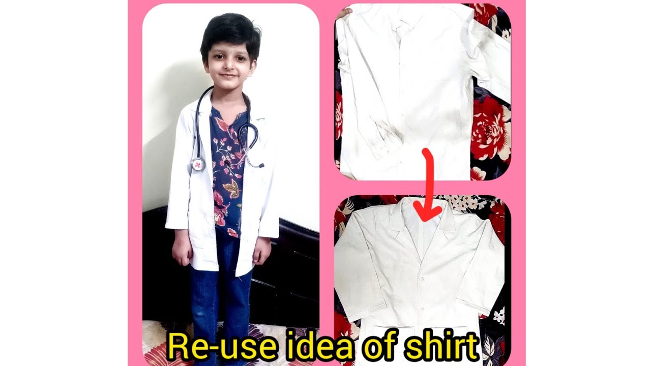 Doctor coat/apron cutting& stitching/nursing coat cutting& stitching reuse idea of shirt subscribe