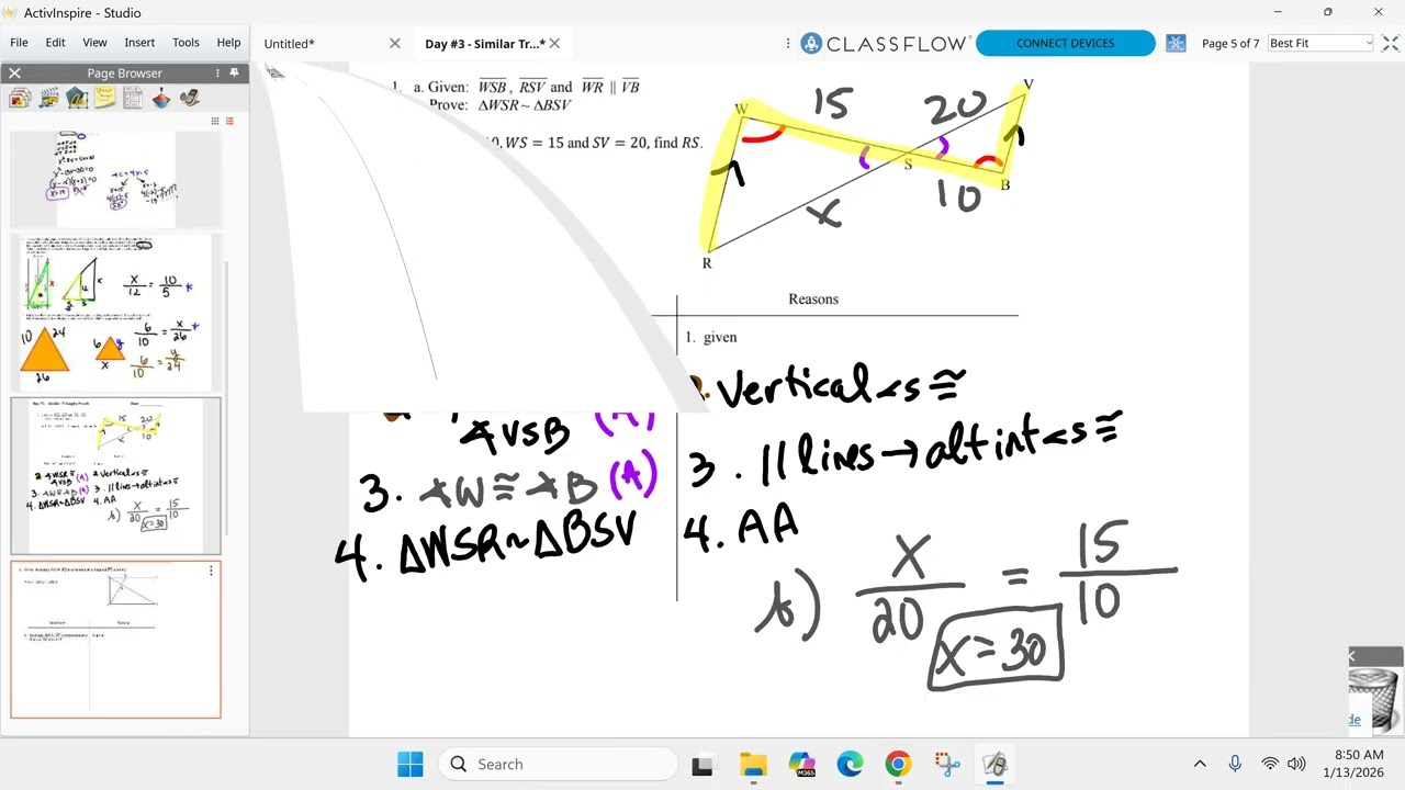 Geometry AB January 13th - Unit 7 Day 3 - Proofs Proving Similar Triangles