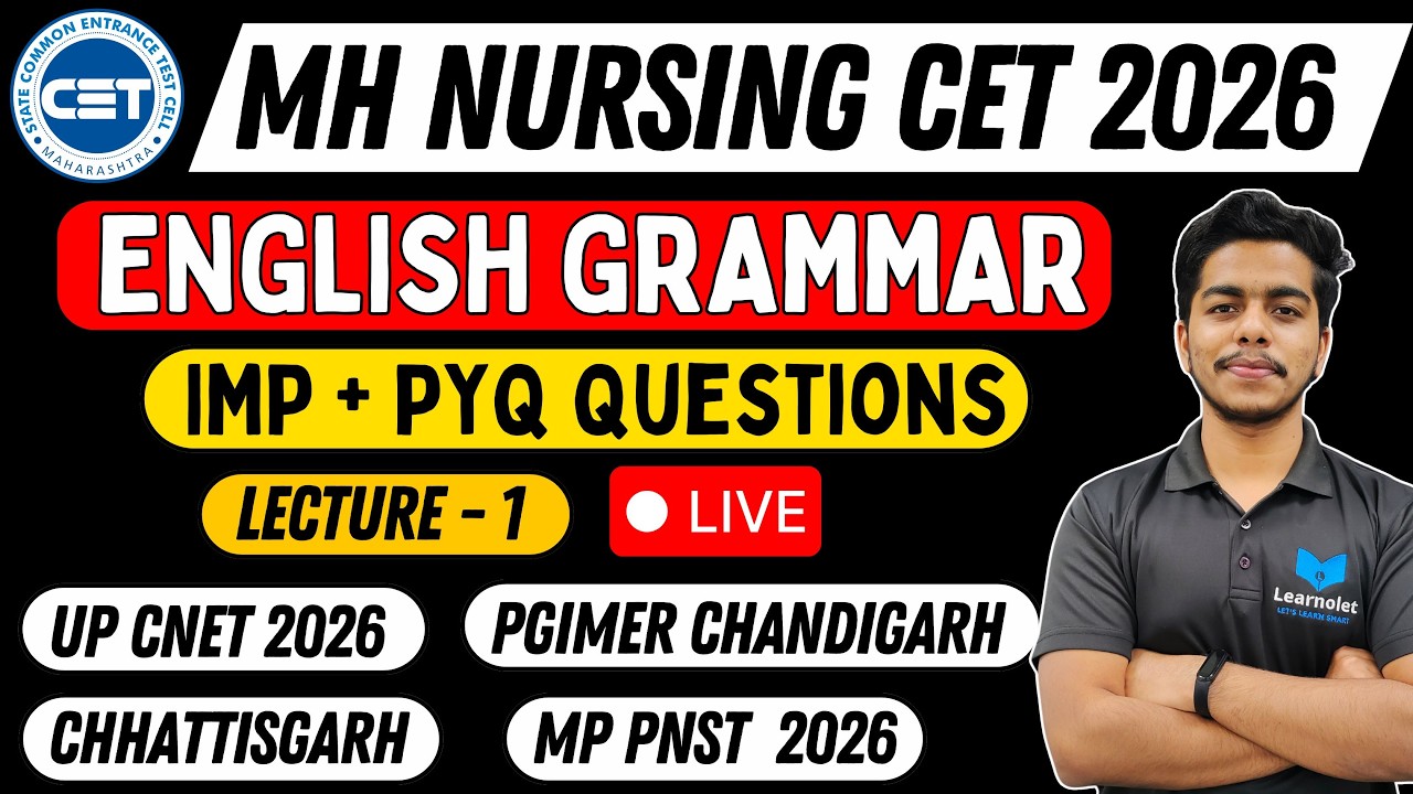 MH Nursing CET 2026 | English Grammar | PYQs and IMP Questions | Lecture 1 #bscnursing #learnolet
