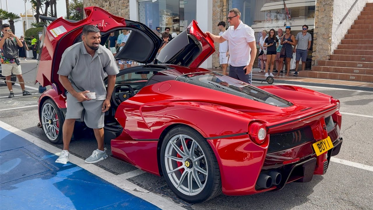 British Billionaires arriving in their Unique FERRARI LAFERRARI at Puerto Banus Marbella!!