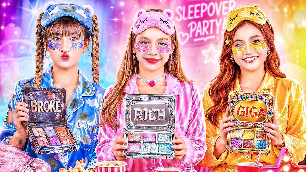 Poor Blue Vs Rich Pink Vs Giga Rich Yellow At Sleepover Makeover Contest!