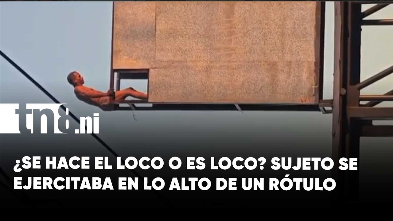 “Loco Bernar” convierte un rótulo en su gimnasio improvisado en la rotonda La Virgen
