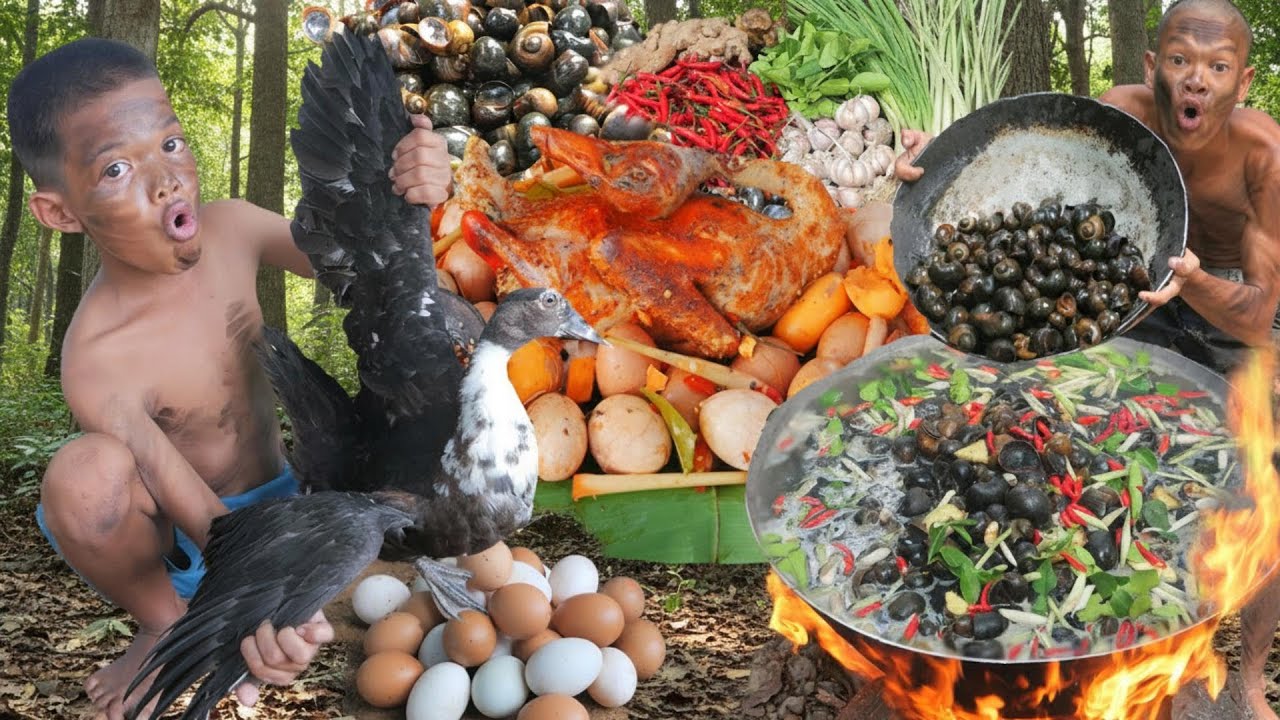 Mrr Cooking KH-Cooking Snail & Duck in the Wild | Exotic Forest Cooking Adventure.