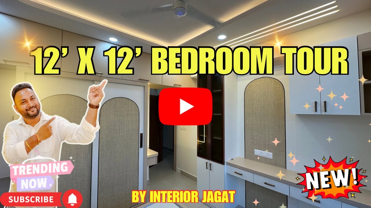 12’ x 12’ Bedroom Interior Design Ideas | Modern Bedroom with False Ceiling & Sliding Wardrobe 