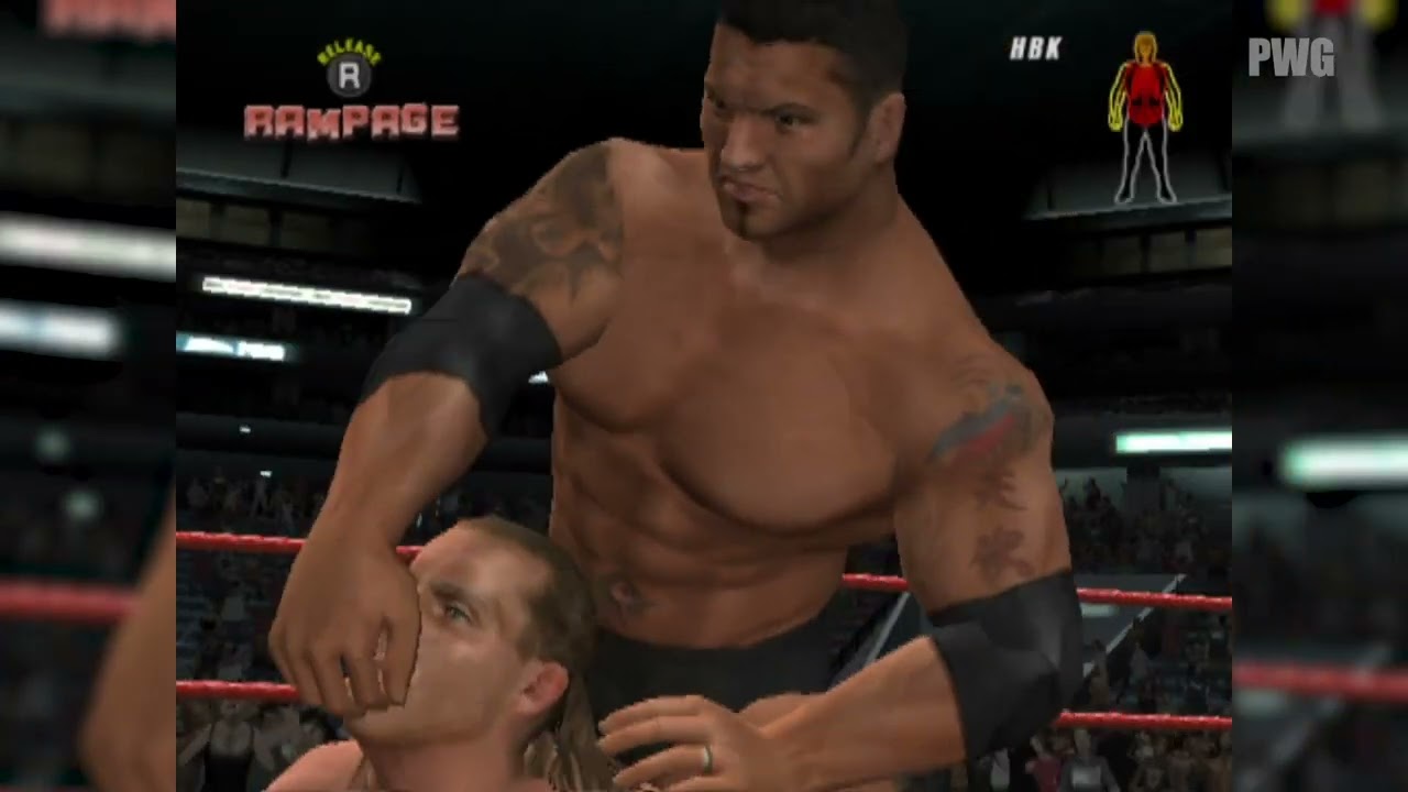 Batista vs Shawn Michaels - WWE SmackDown vs. Raw 2008 (PS2 - Gameplay)