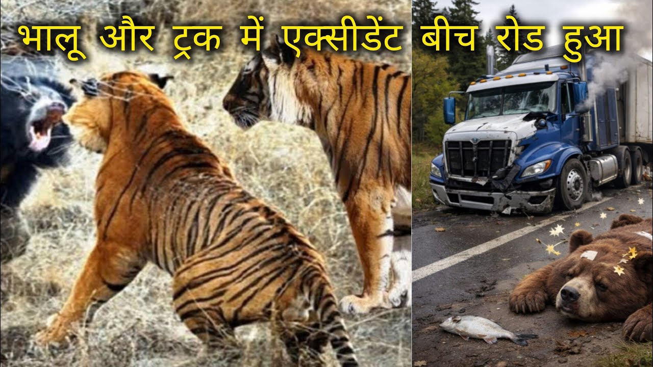 भालू और ट्रक के बीच भारी एक्सीडेंट और ट्रक के नीचे भालू🙏