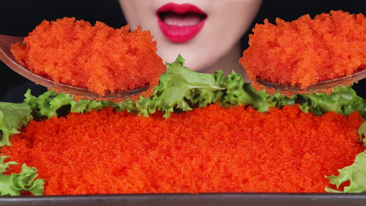 ASMR |Flying Fish Roe RED (Tobiko Eggs) Eating Sounds 날치알 리얼사운드먹방 とびこ Mukbang